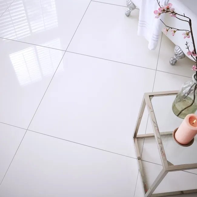 Snow White Gloss Plain Large Wall and Floor Tiles 800x800