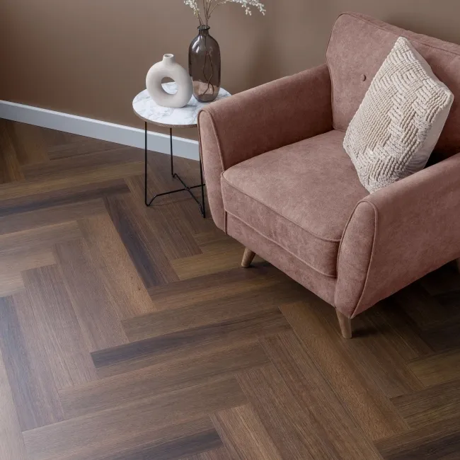 Trepanel Lux Walnut LVT Wood Effect Herringbone SPC Vinyl Flooring