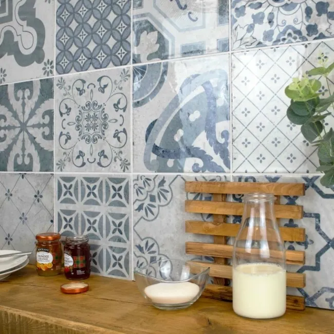 Tangier Antiqua Blue Gloss Decor Pattern Wall Tiles