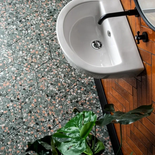 Terrazzo Hexagon Mineral Green Porcelain Wall and Floor Tiles