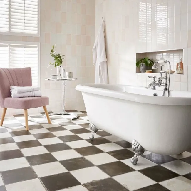 Moiety Black and White Matt Chequer Pattern Floor Tiles