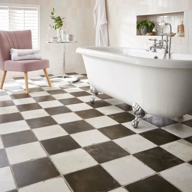 Moiety Black and White Matt Chequer Pattern Floor Tiles