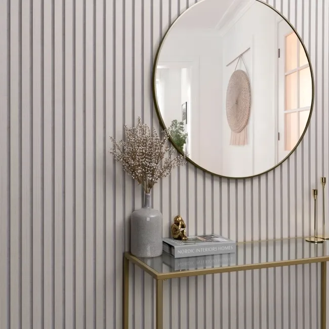 Trepanel® Light Oak on Antique White Felt Acoustic Wood Slat Panels