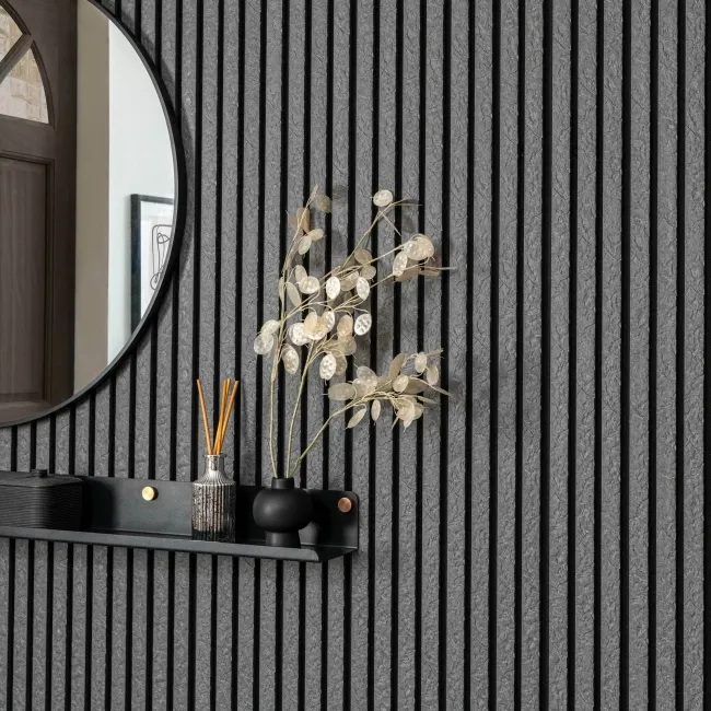 Trepanel Design® Grey Slate Effect Slat on Black Felt Wall Panels