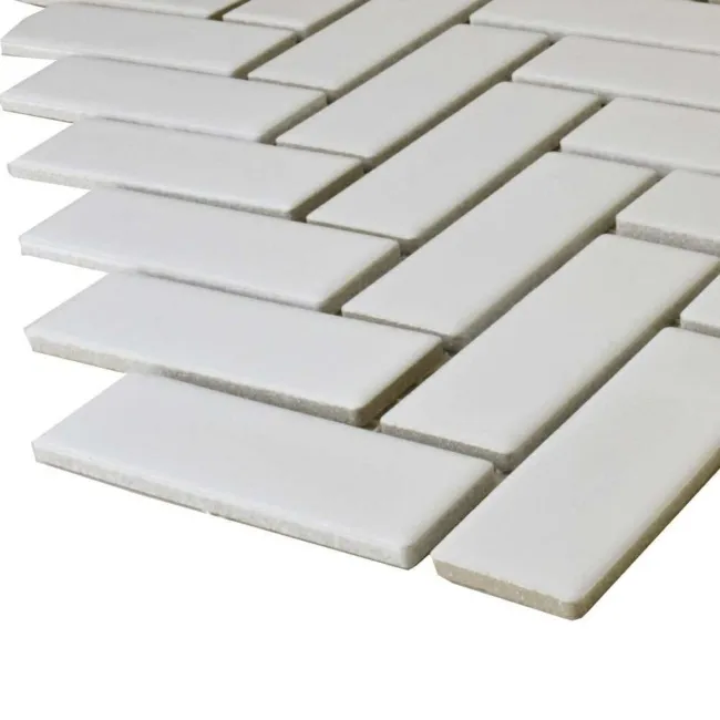Pixel White Herringbone Gloss 22x73 Mosaic Tiles