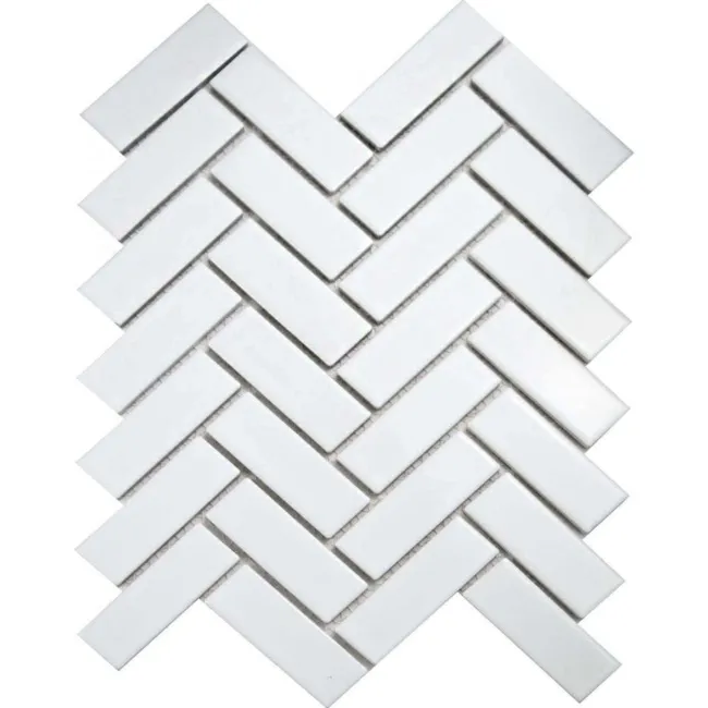 Pixel White Herringbone Gloss 22x73 Mosaic Tiles
