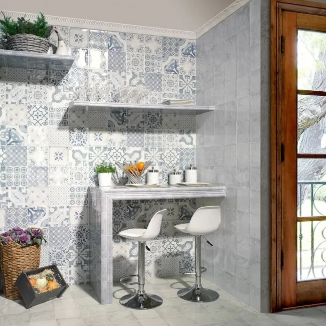 Tangier Antiqua Blue Gloss Decor Pattern Wall Tiles