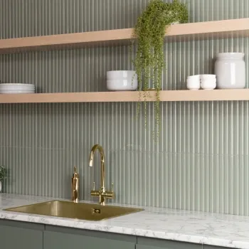 Ribbon Sage Green Ridged Effect Ceramic Gloss Wall Tiles
