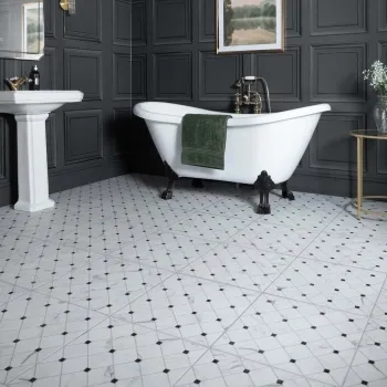 Canterbury Victorian White Matt Marble Patterned Tiles