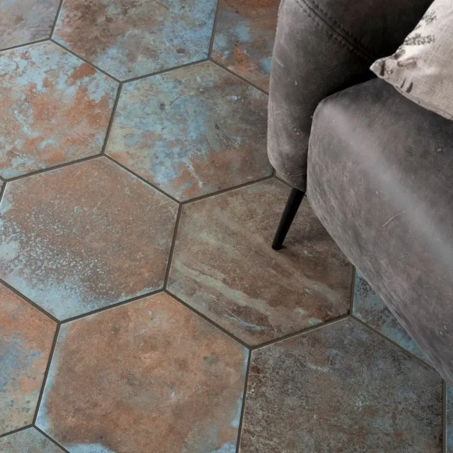 Oaken Teal Oxidised Hexagon Tiles