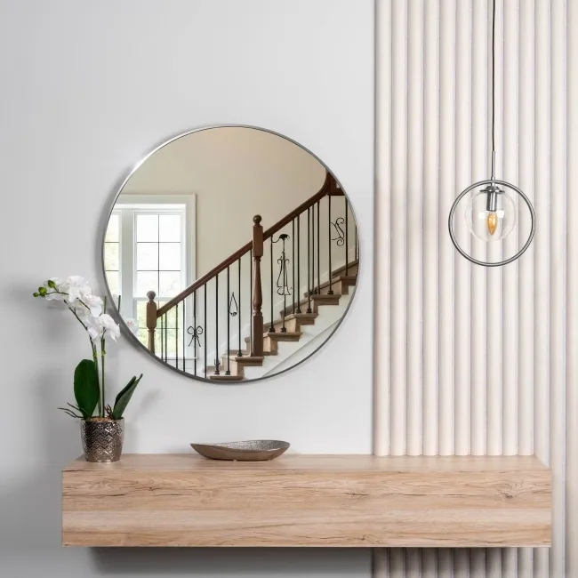 Trepanel Customise® Aluminium Framed Round Mirror Brushed Silver 800mm