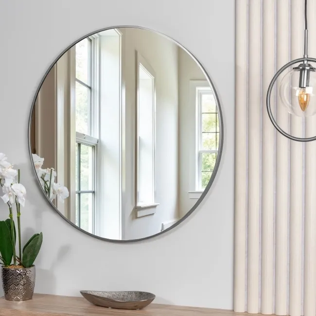 Trepanel Customise® Aluminium Framed Round Mirror Brushed Silver 800mm