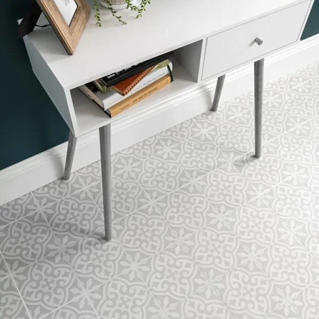 Arabesque Jewel Grey Matt Patterned Wall and Floor Tiles