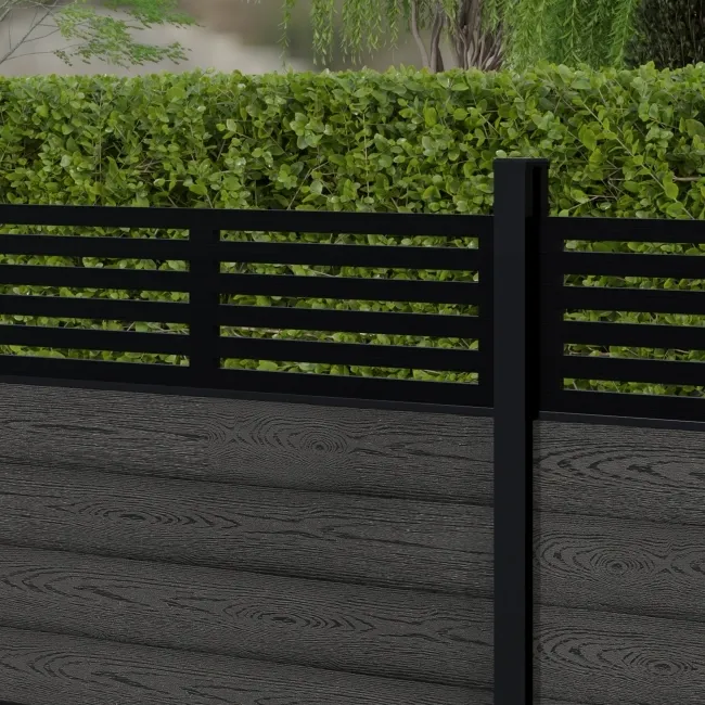 LuxeLine Composite Fence Panel Dark Grey 3ft High - Slat Decorative Screen with Aluminium Post
