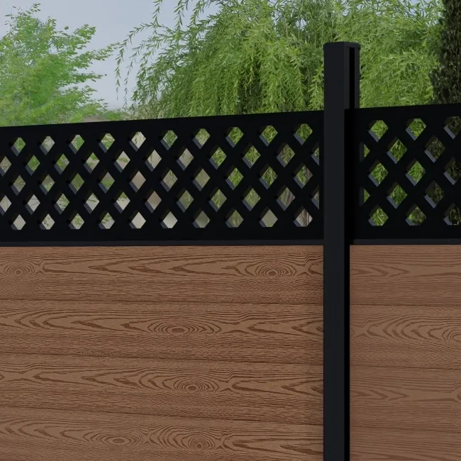 LuxeLine Composite Fence Panel Teak 6ft High - Lattice Decorative Screen with Buried Aluminium Post