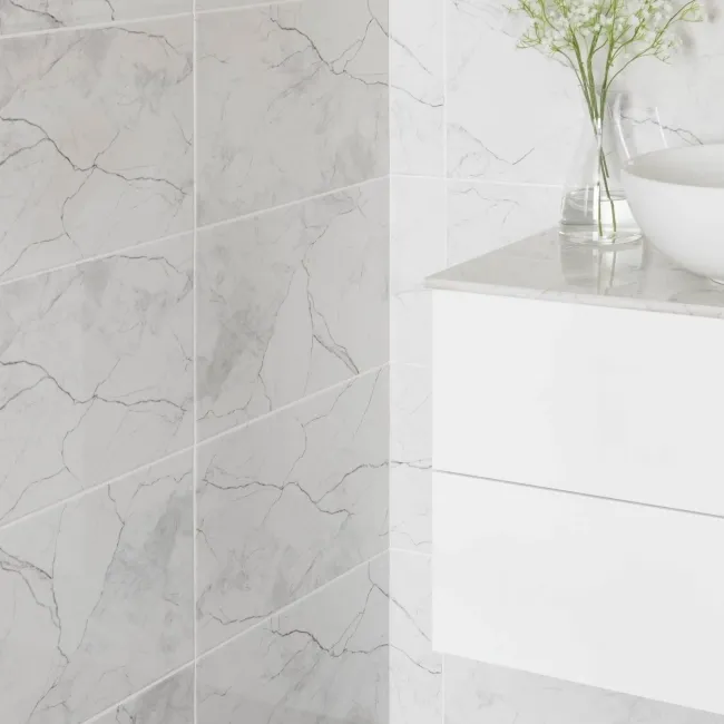 Clovelly White Carrara Marble Effect Gloss Wall Tiles