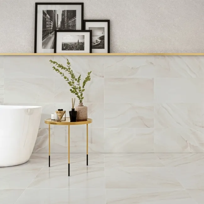 Lustra Light Beige Marble Effect Porcelain Tiles 600x300