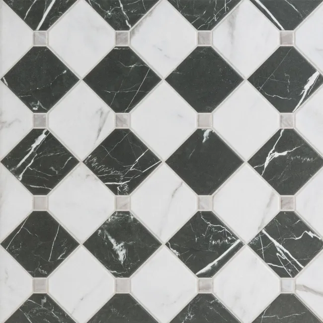 Canterbury Victorian Black & White Matt Marble Patterned Tiles
