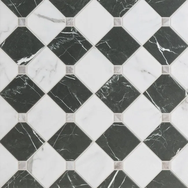 Canterbury Victorian Black & White Matt Marble Patterned Tiles