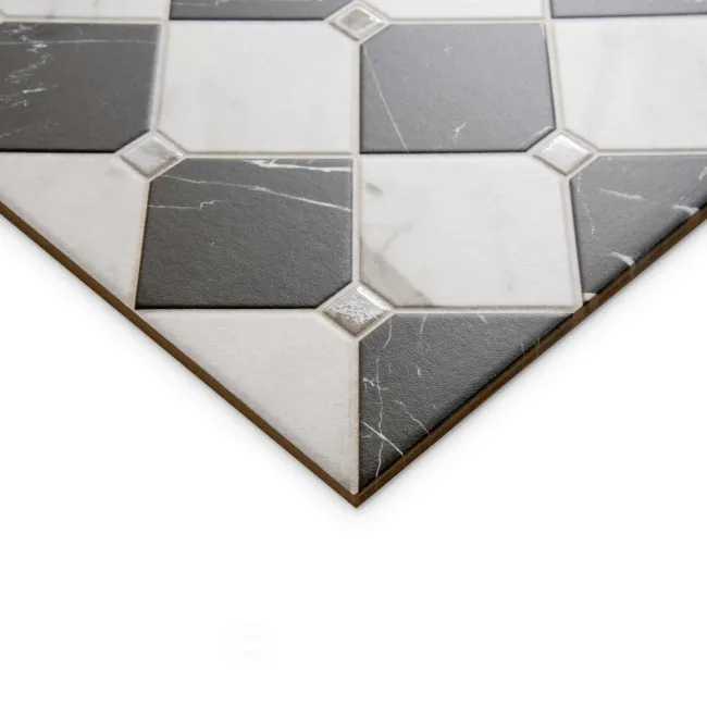 Canterbury Victorian Black & White Matt Marble Patterned Tiles