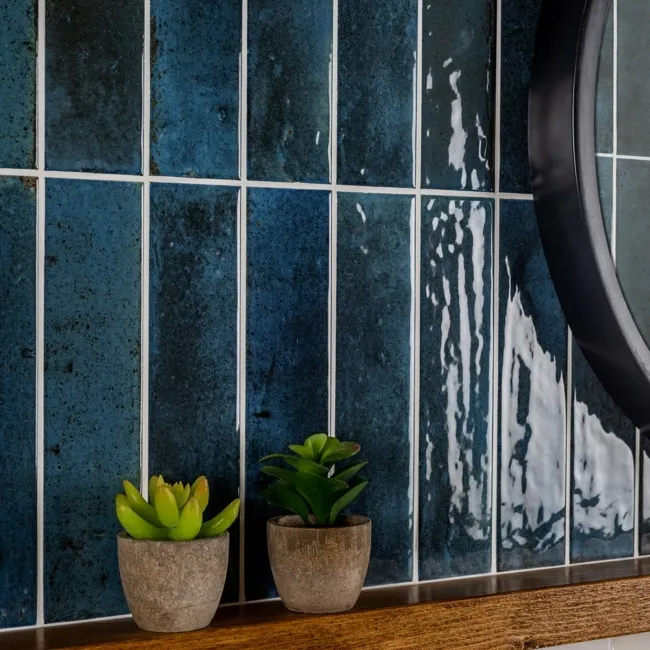 Hope Blue Gloss Brick Effect Wall Tiles