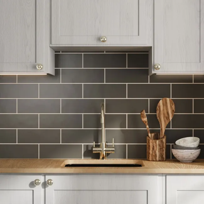 Linear Dark Grey Matt Brick Shape Wall Tiles 300x100