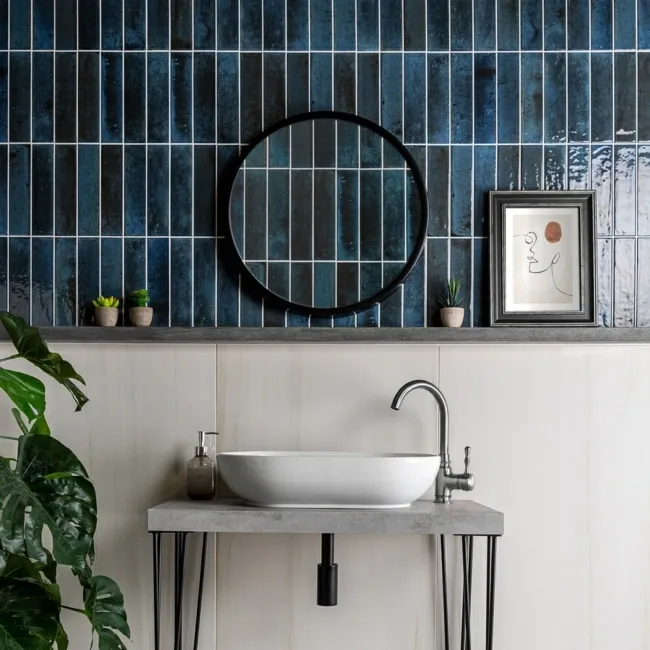 Hope Blue Gloss Brick Effect Wall Tiles