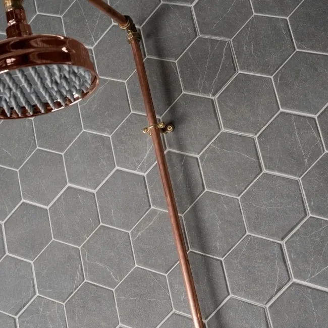 Chalkstone Hexagon Ash Grey Matt Stone Effect Wall And Floor Tiles