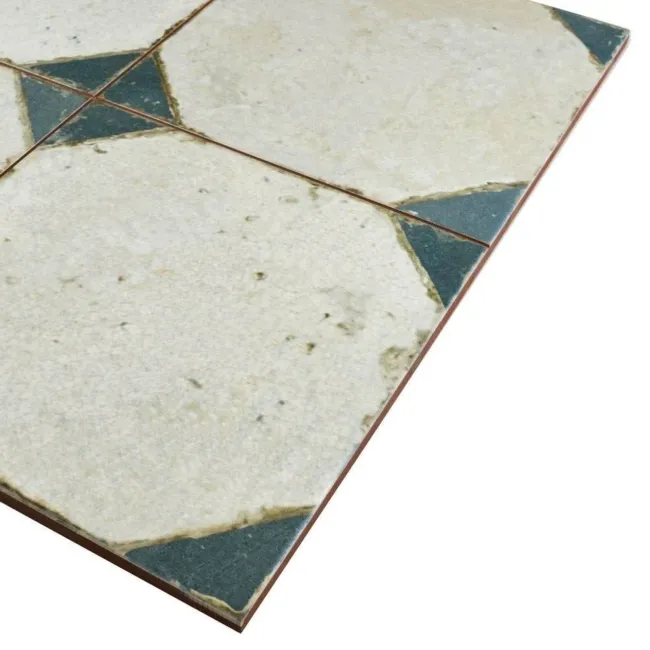Octagon Effect Marine Blue Matt Vintage Pattern Wall and Floor Tiles
