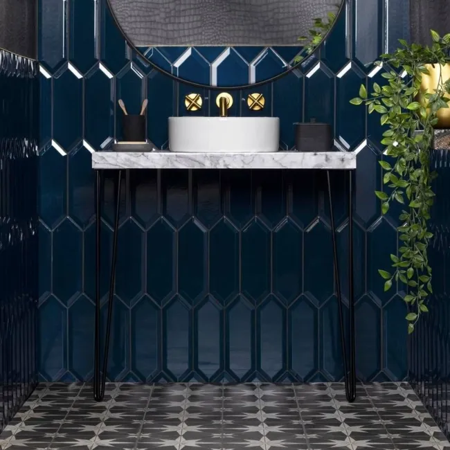 Pickett® Gloss Bevelled Navy Blue Hexagonal Metro Wall Tiles
