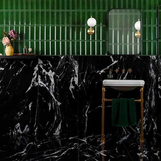 Deluxe Obsidian Ultra Black Gloss Marble Effect Wall and Floor Tiles