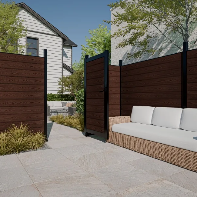 LuxeLine® Classic Walnut Pedestrian Side Gate 1730x900mm - Standard Handle Lock