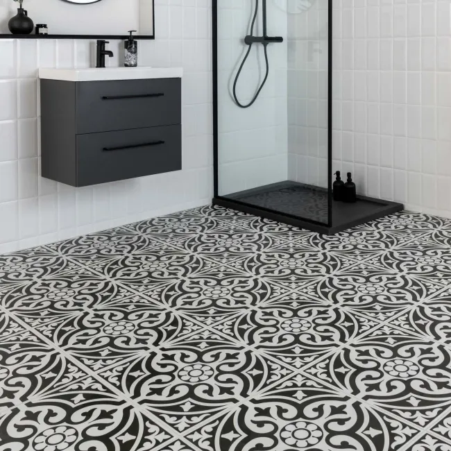 Adlington Black and White Matt Patterned Floor Tiles