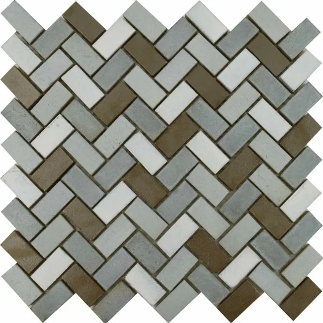Tephra Metallic Moon Herringbone Mosaic Tiles