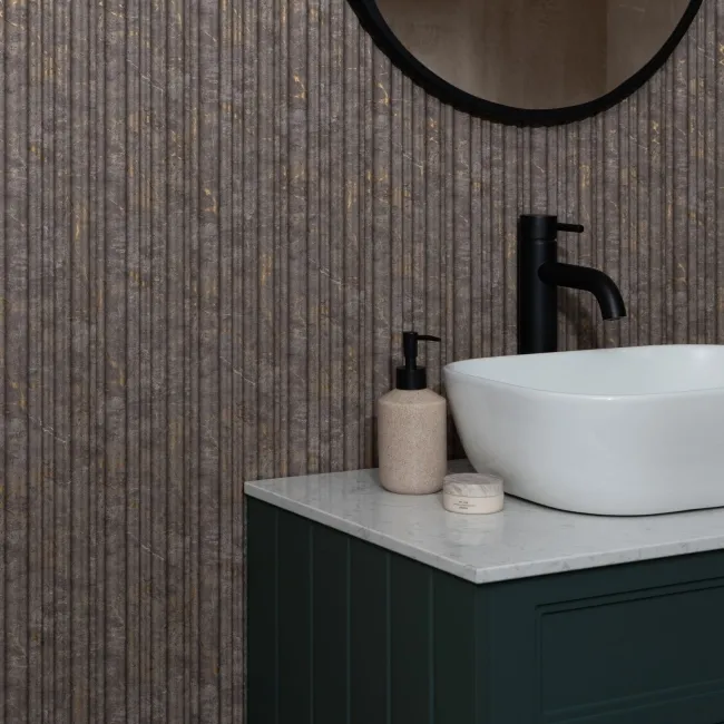 Trepanel Aqua 3D® Waterproof Medium Grey/Gold Marble Effect Grooved Wall Panel 3 Pack (Covers 0.87 SQM)