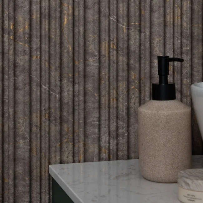 Trepanel Aqua 3D® Waterproof Medium Grey/Gold Marble Effect Grooved Wall Panel 3 Pack (Covers 0.87 SQM)