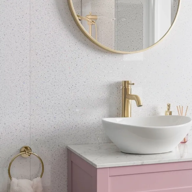 Trepanel Aqua® White Sparkle Quartz Effect PVC Bathroom Wall Panel