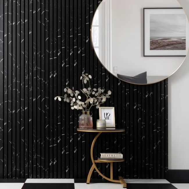 Trepanel Design® Black Marble Effect on Black Felt Acoustic Wood Slat Panels