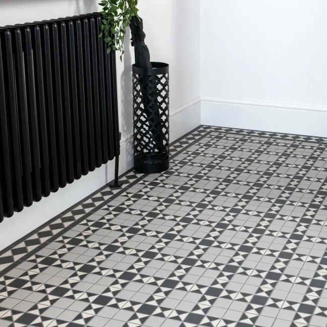 Churchill Monochrome Black & White Mosaic Victorian Matt Tiles