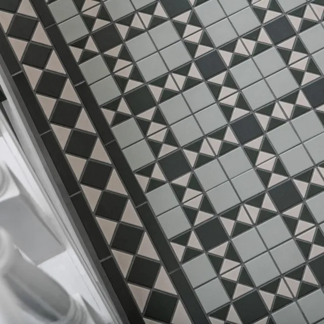 Churchill White & Green Border Matt Victorian Tiles