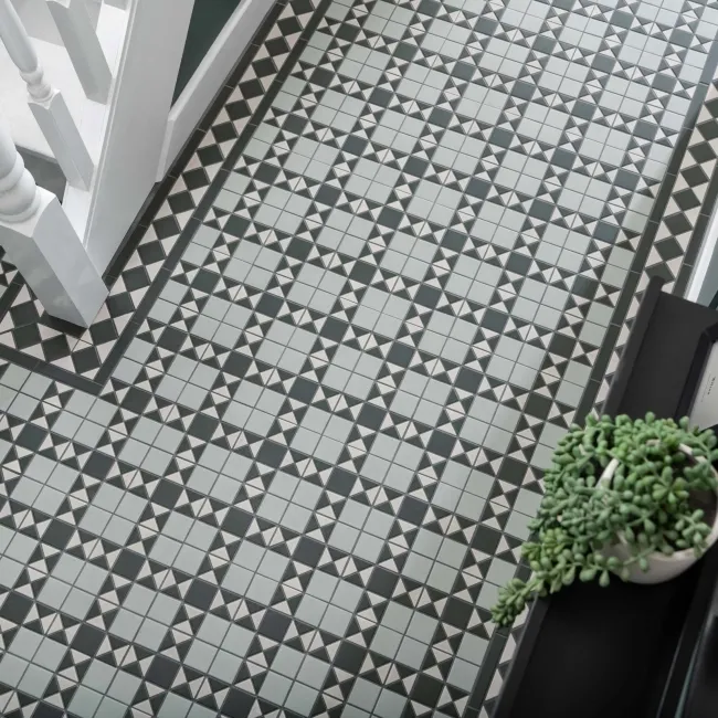 Churchill White & Green Border Matt Victorian Tiles