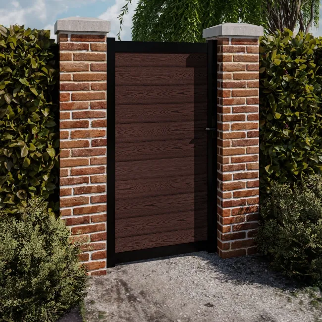 LuxeLine® Classic Walnut Pedestrian Side Gate 1730x900mm - Standard Handle Lock