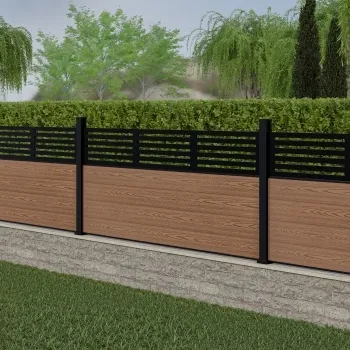 LuxeLine Composite Fence Panel Teak 3ft High - Slat Decorative Screen with Aluminium Post