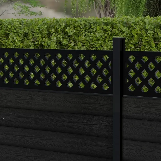 LuxeLine Composite Fence Panel Black 3ft High - Lattice Decorative Screen with Aluminium Post