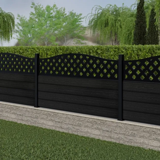 LuxeLine Composite Fence Panel Black 3ft High - Curve Top Lattice Decorative Screen with Aluminium Post