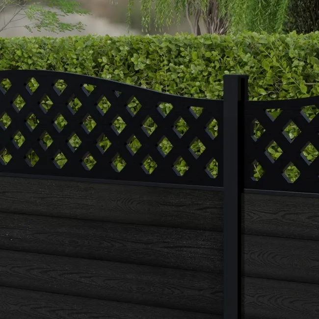 LuxeLine Composite Fence Panel Black 3ft High - Curve Top Lattice Decorative Screen with Aluminium Post
