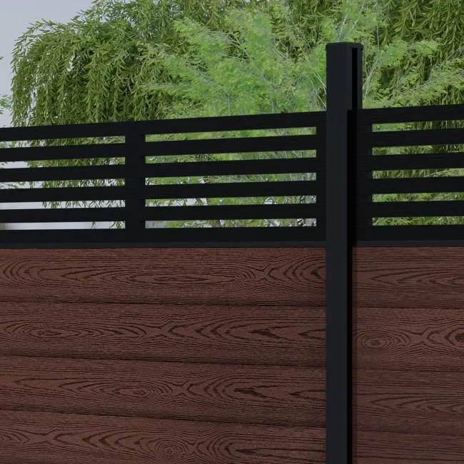 LuxeLine Composite Fence Panel Walnut 6ft High - Slat Decorative Screen with Aluminium Post