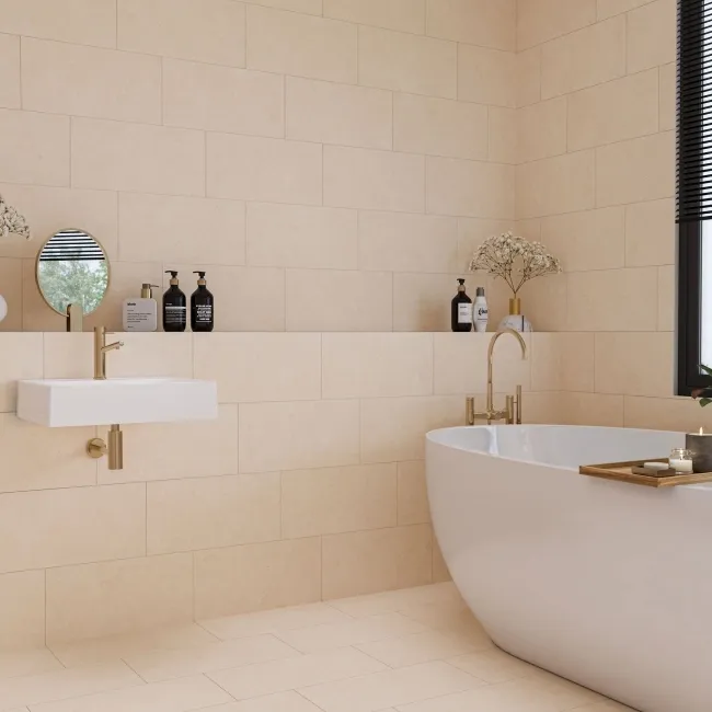 Fargo Beige Matt Stone Effect Anti-Slip Wall and Floor Tiles 600x300