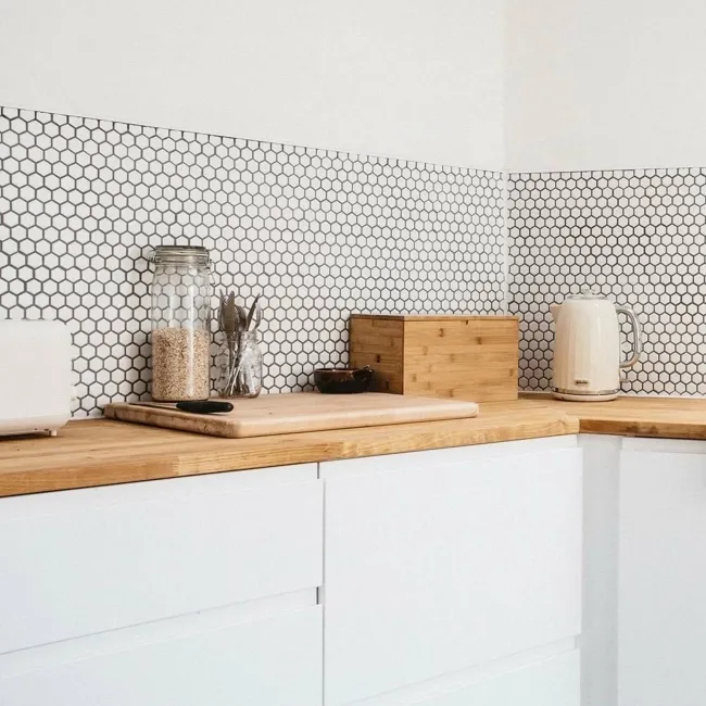 Pixel White 23x23 Hexagon Matt Mosaic Tiles