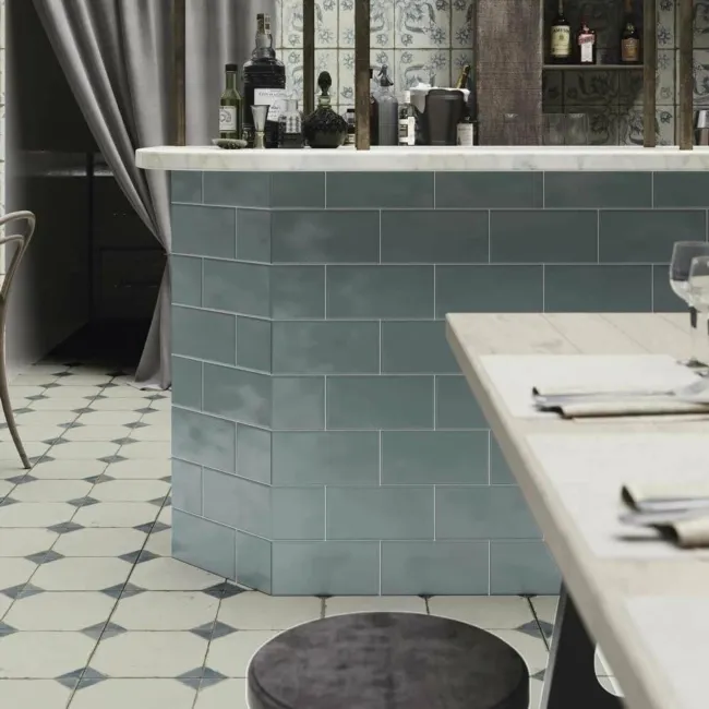 Octagon Effect Marine Blue Matt Vintage Pattern Wall and Floor Tiles